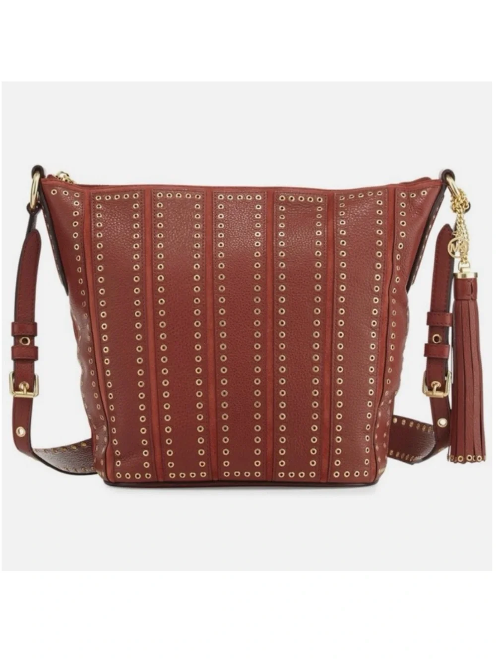NWT Michael Kors Brown ‘Brooklyn Grommet Leather Feed Bag’ Crossbody in “Brick”